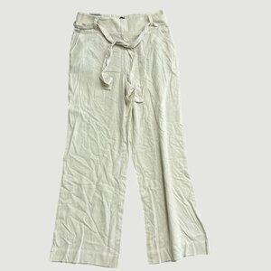 NEW Sound Style Women's L Linen Blend Wide-Leg Pants Tan With Tie Waist G1769